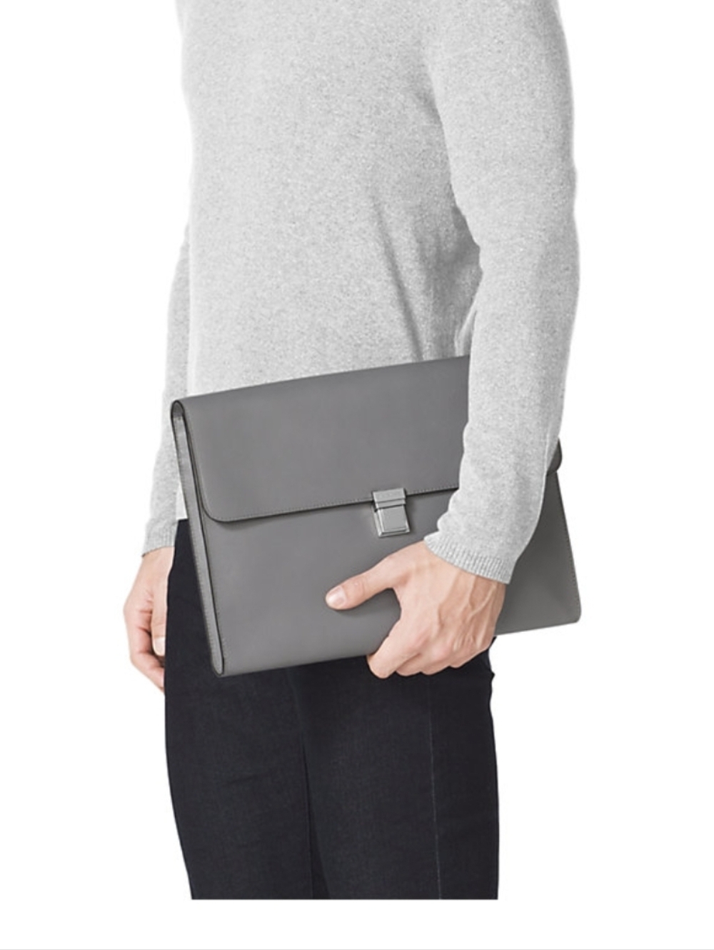 ​Michael Kors Warren Grey Leather Portfolio Laptop Case Briefcase